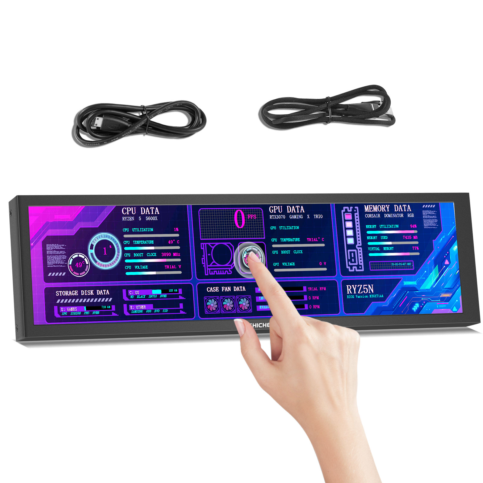 Gaming Monitor Curved - 8.8-inch Chassis Secondary Screen 1920*480 Long-shaped