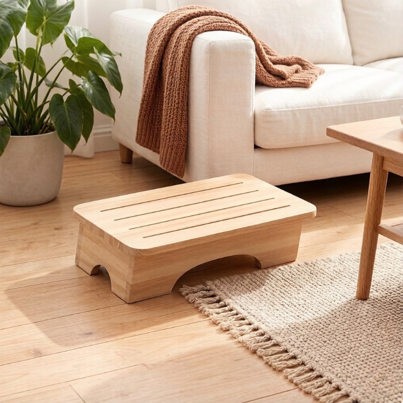 Footrest Under Desk - Wooden Stool Stable Footrest Solution Storage